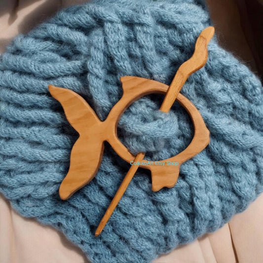 Spilla in legno per scialle - Pesce