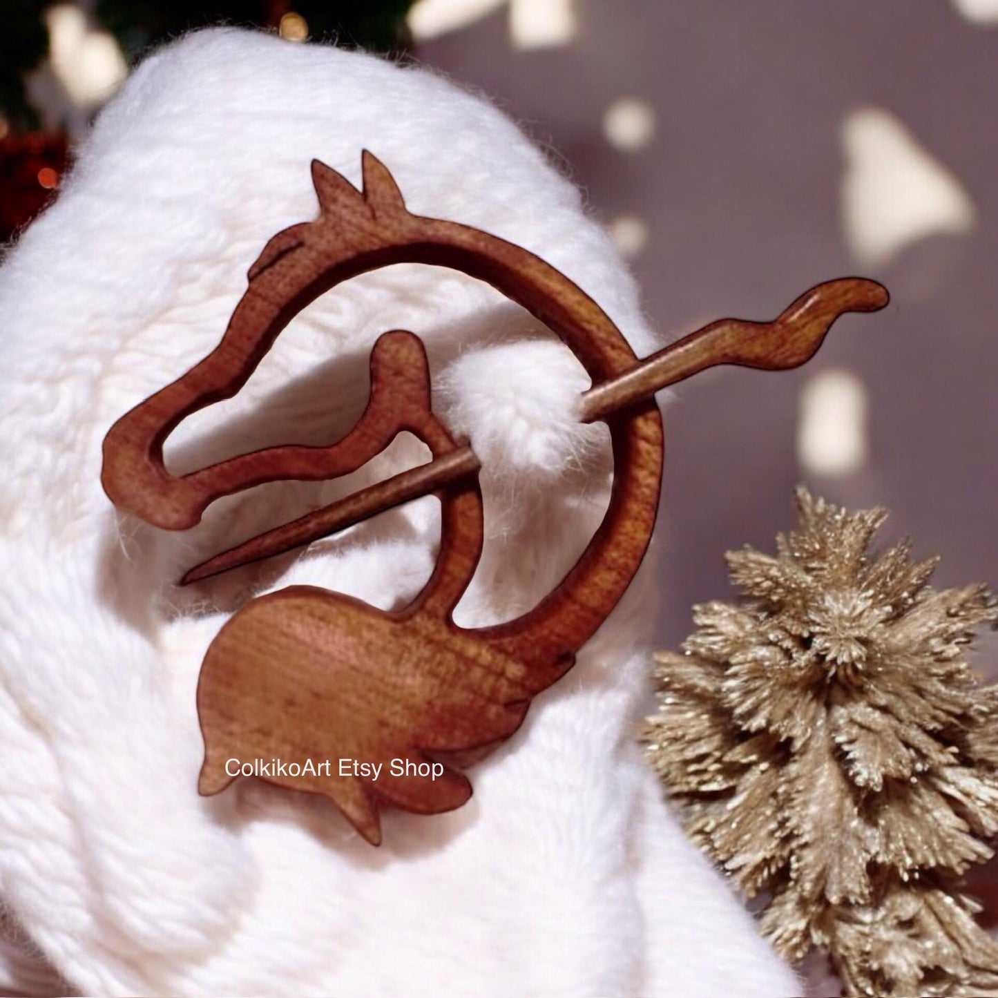 Spilla in legno per scialle - Cavallo