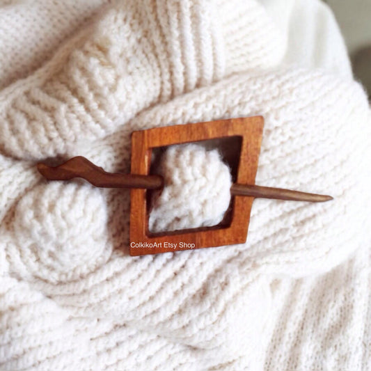 Spilla in legno per scialle - Rombo