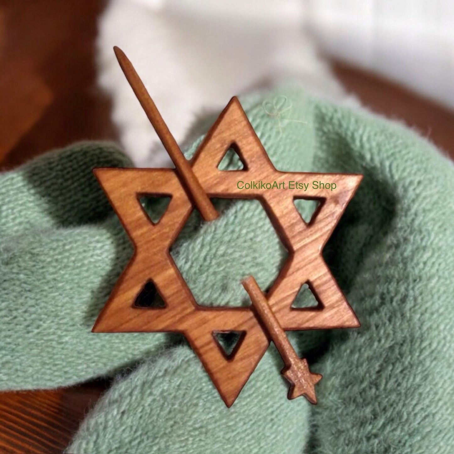 Spilla in legno per scialle - Stella di Davide