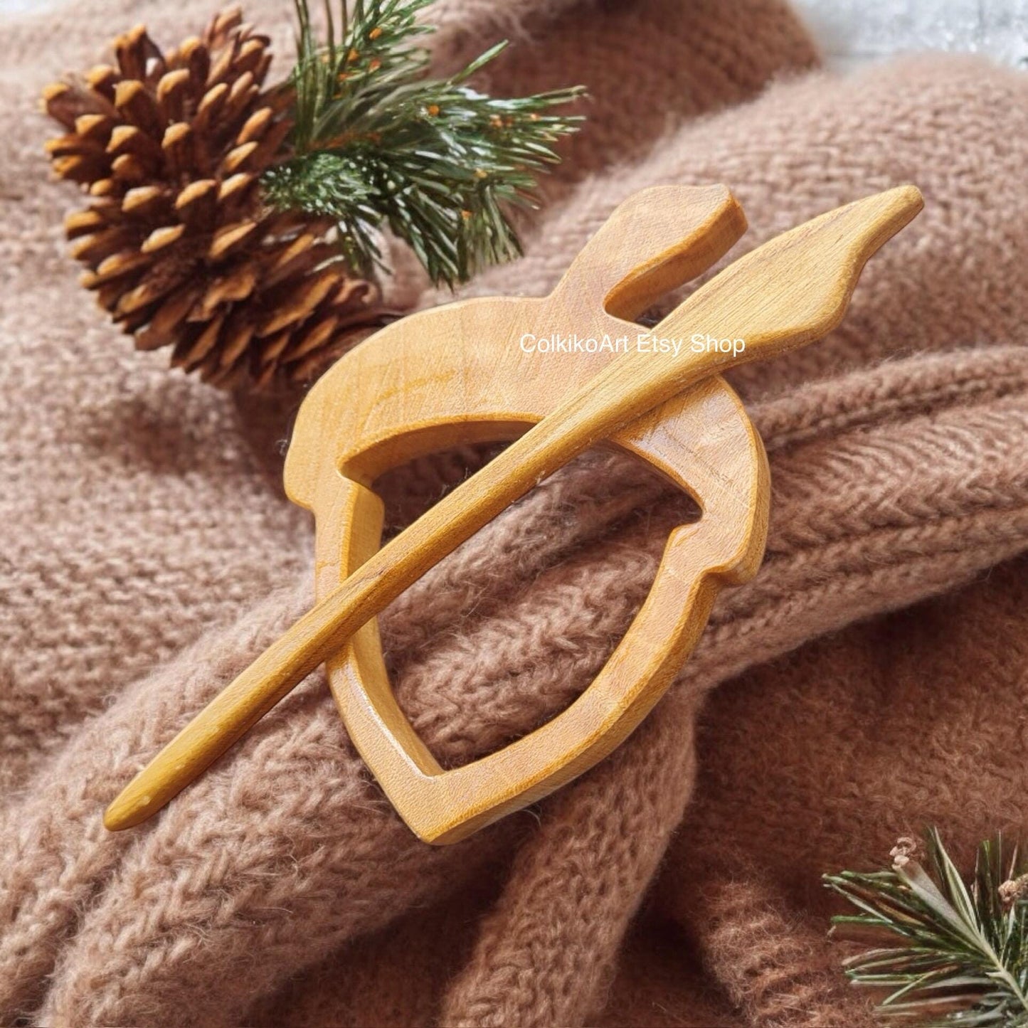 Acorn Wooden Shawl Pin,Brooch,Scarf Pin,Women Gift,Baby girl gift,Eco friendly Accessory, Jewlery