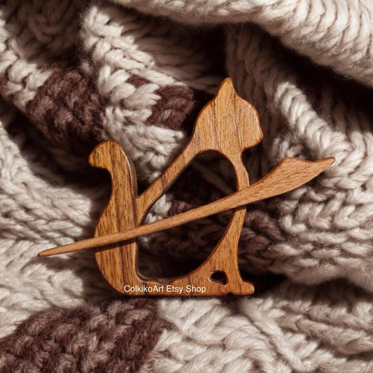 Cat Wooden Shawl Pin, Wood Brooch,Knitted Scarf, Women Gift, kittens,Eco friendly Accessory