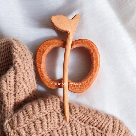Wooden Shawl Pin, Wood Brooch, Wood Scarf Pin, Women Gift, Baby girl gift,Eco friendly Accessory, Jewlery, animal, apple pin, brooch
