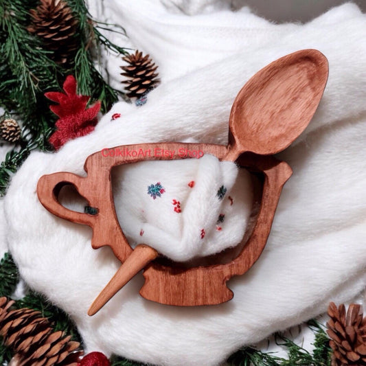 Spilla in legno per scialle - Tazza Thé
