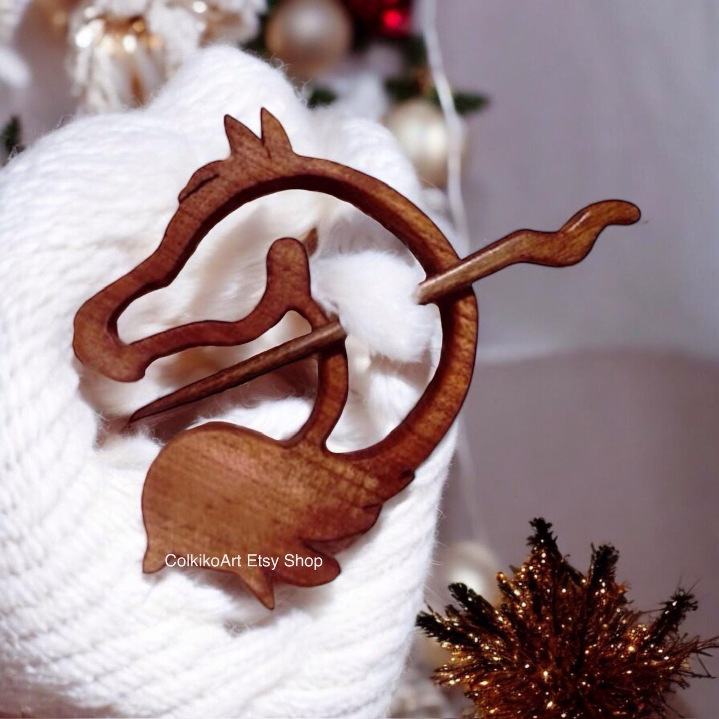 Spilla in legno per scialle - Cavallo