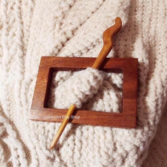 Spilla in legno per scialle - Rettangolo Spesso