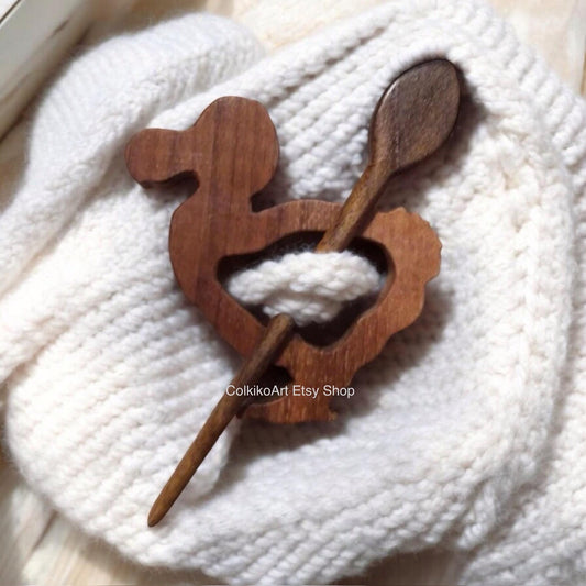 Spilla in legno per scialle - Dodo