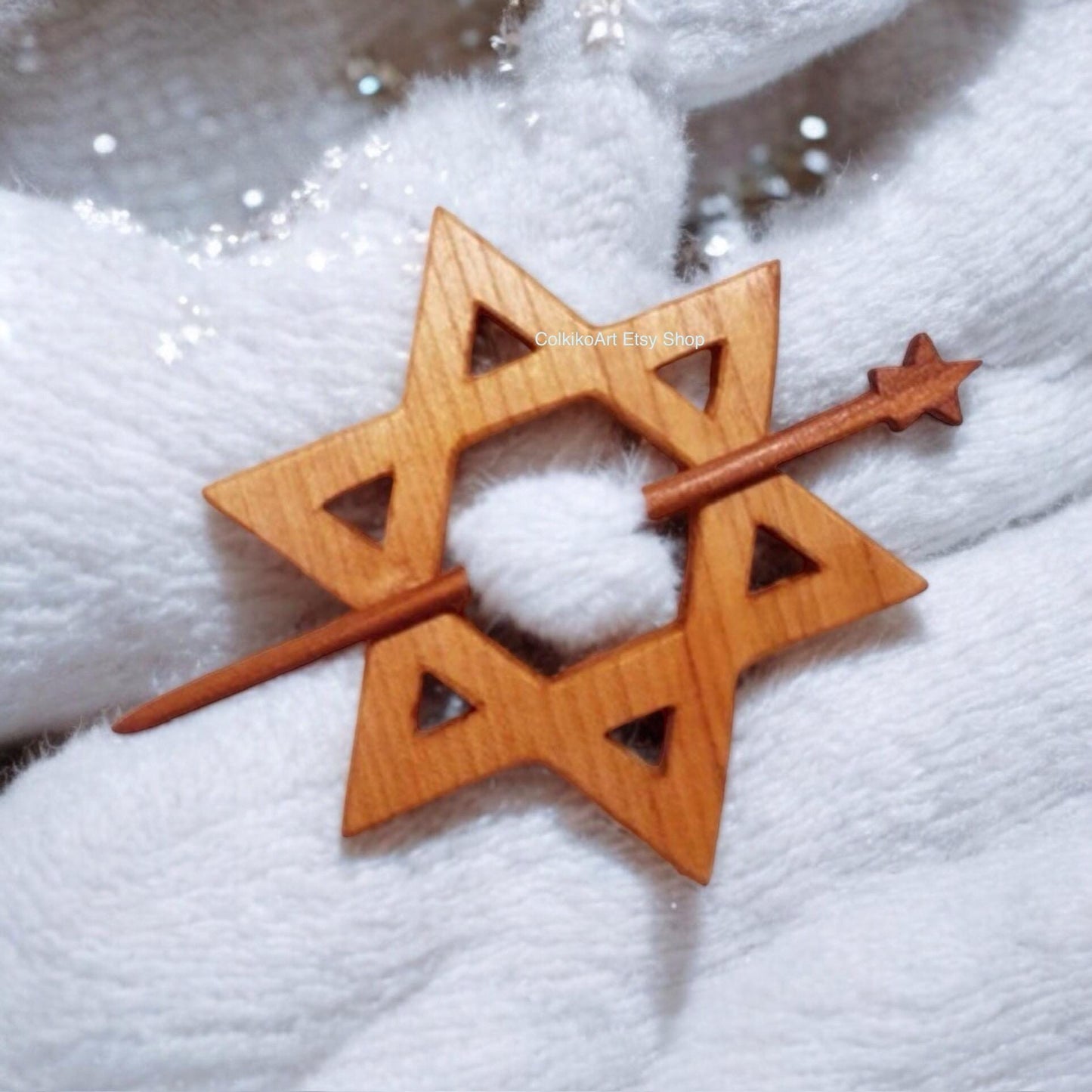 Spilla in legno per scialle - Stella di Davide