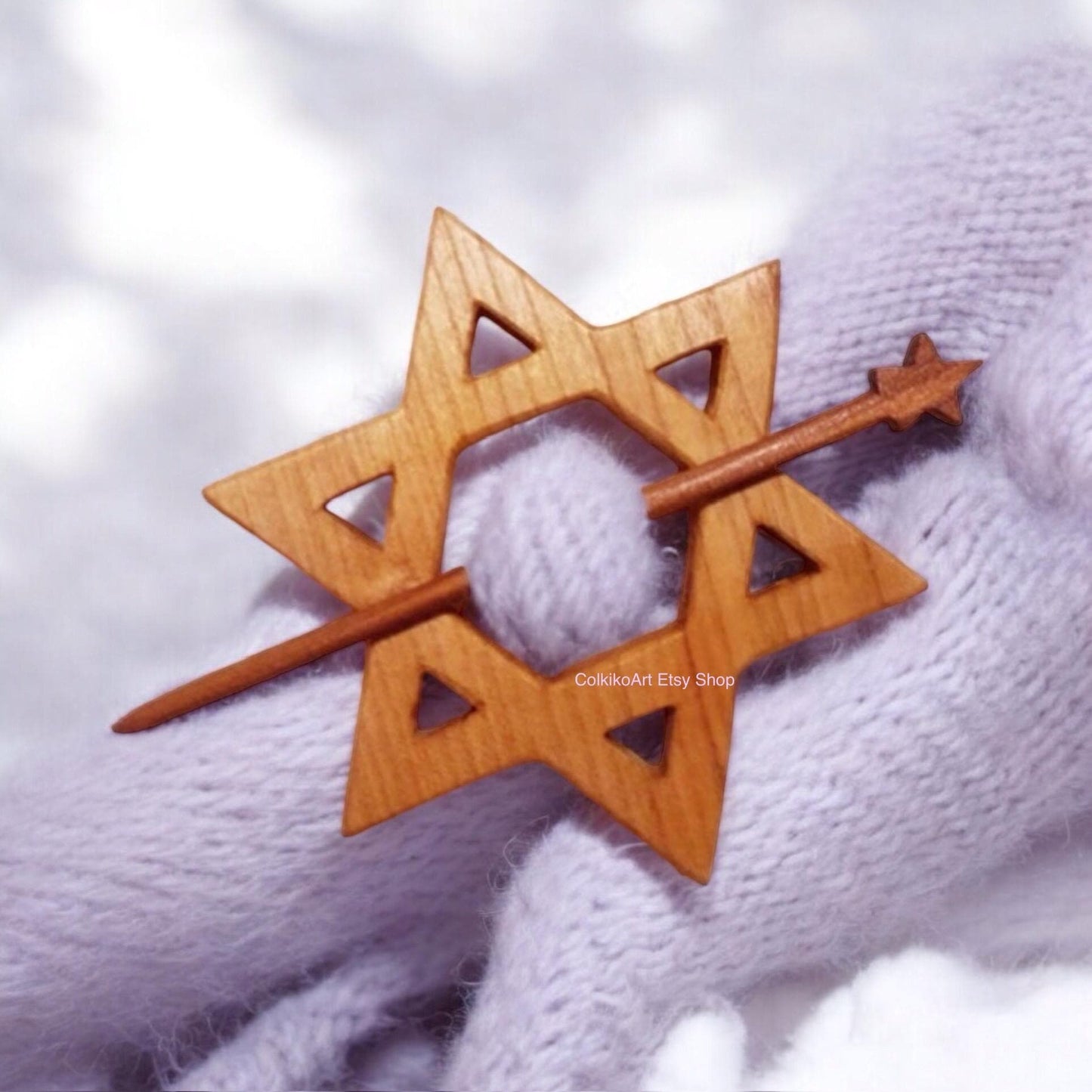 Spilla in legno per scialle - Stella di Davide
