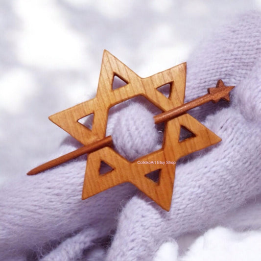 Spilla in legno per scialle - Stella di Davide