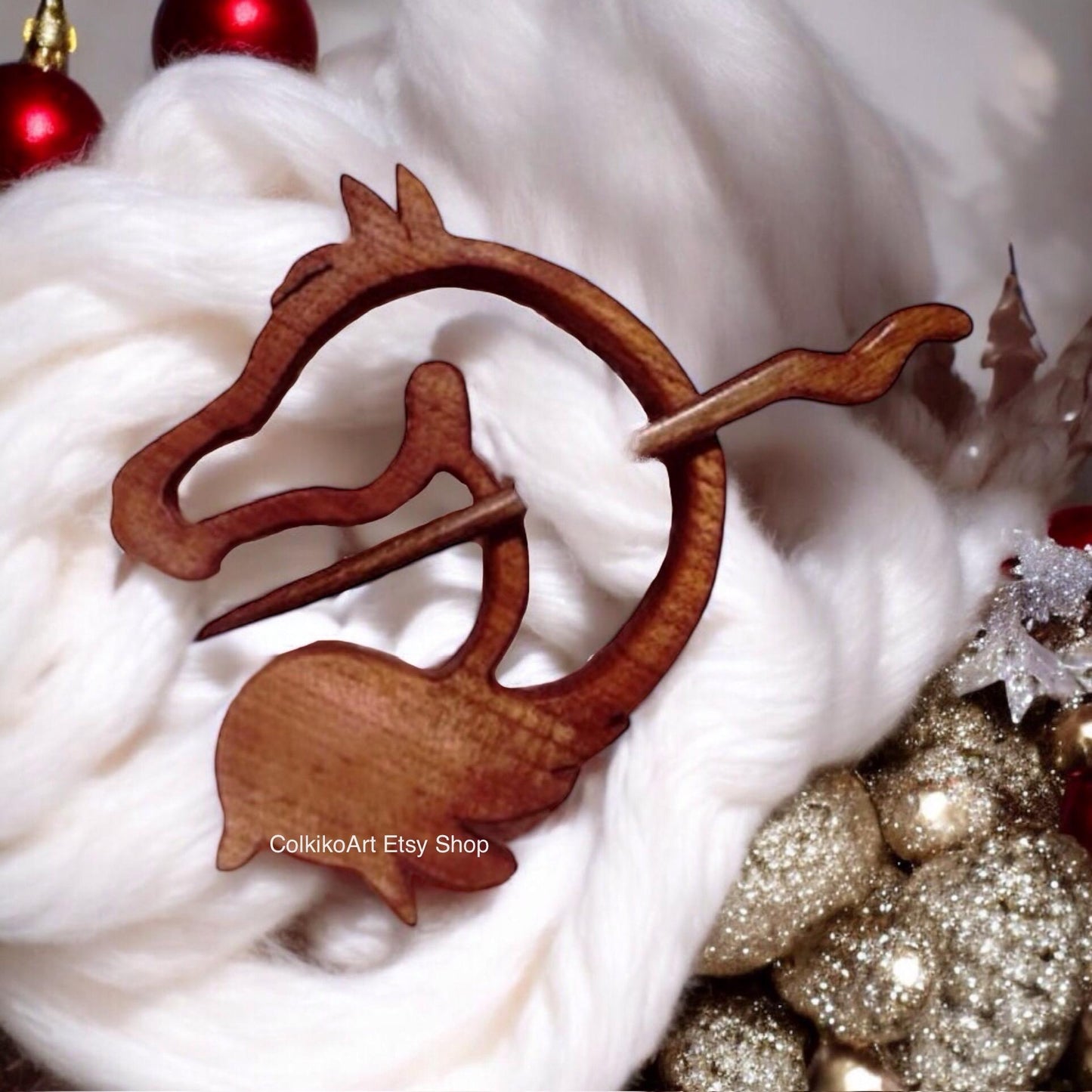 Spilla in legno per scialle - Cavallo