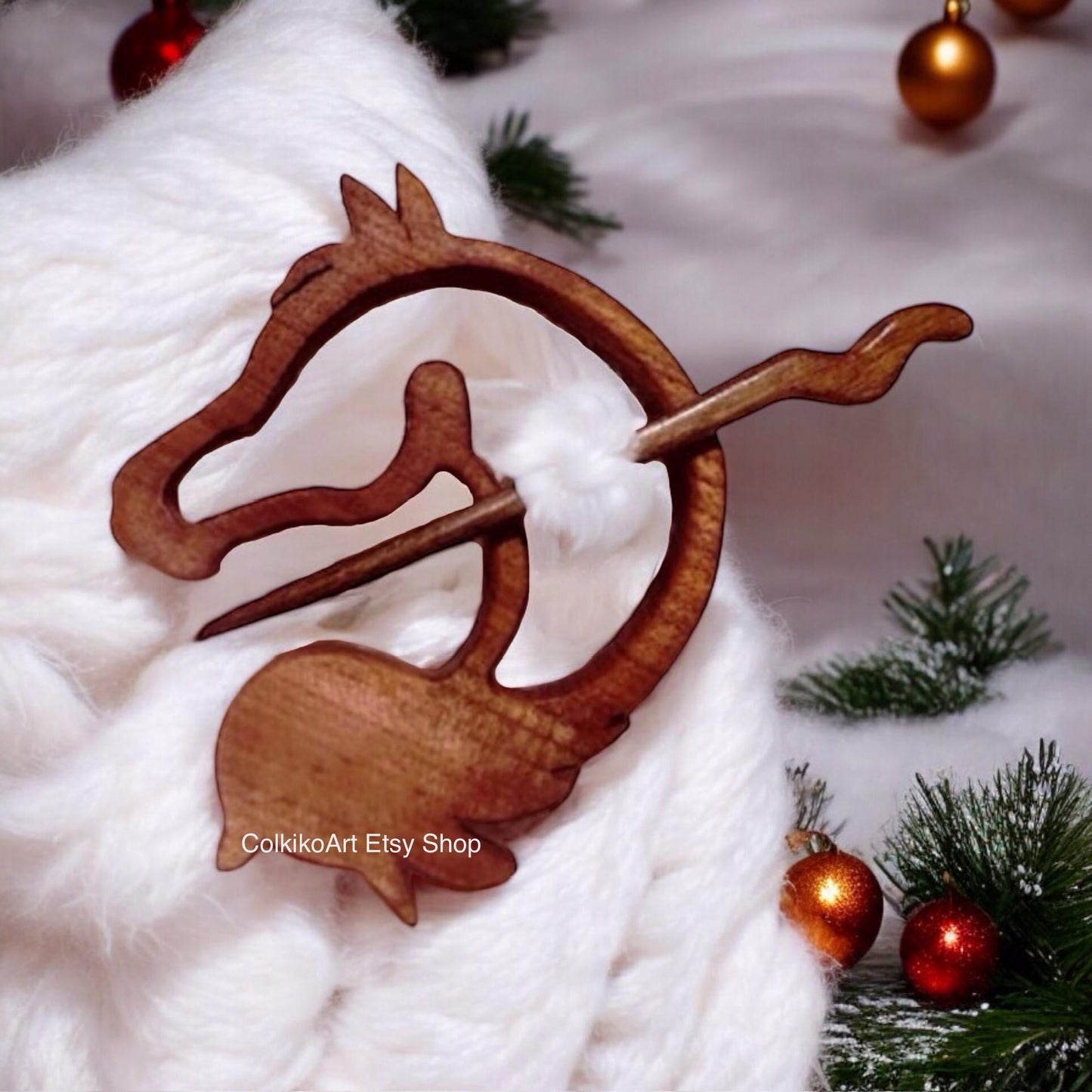 Spilla in legno per scialle - Cavallo