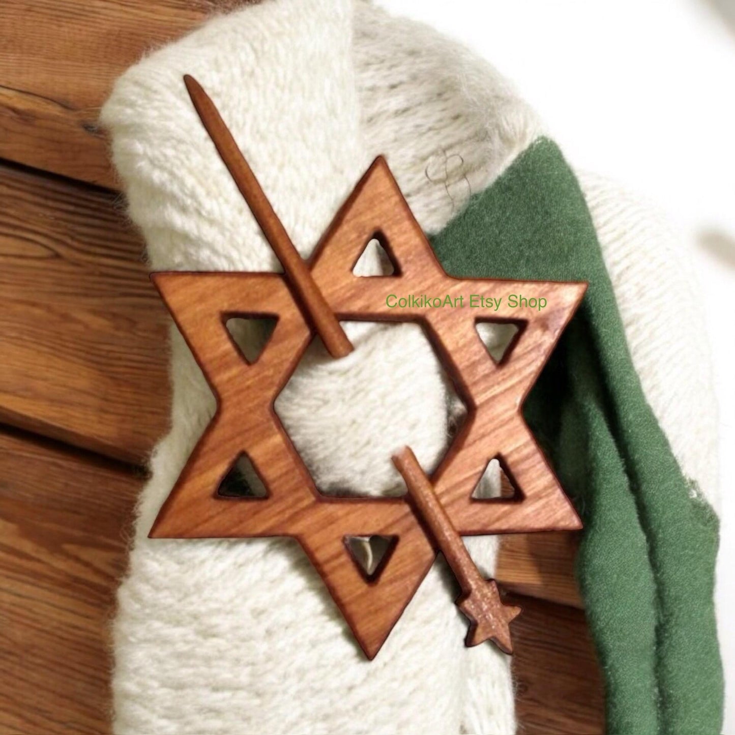 Spilla in legno per scialle - Stella di Davide