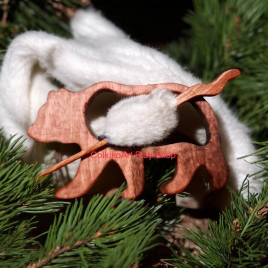 Spilla in legno per scialle - Orso