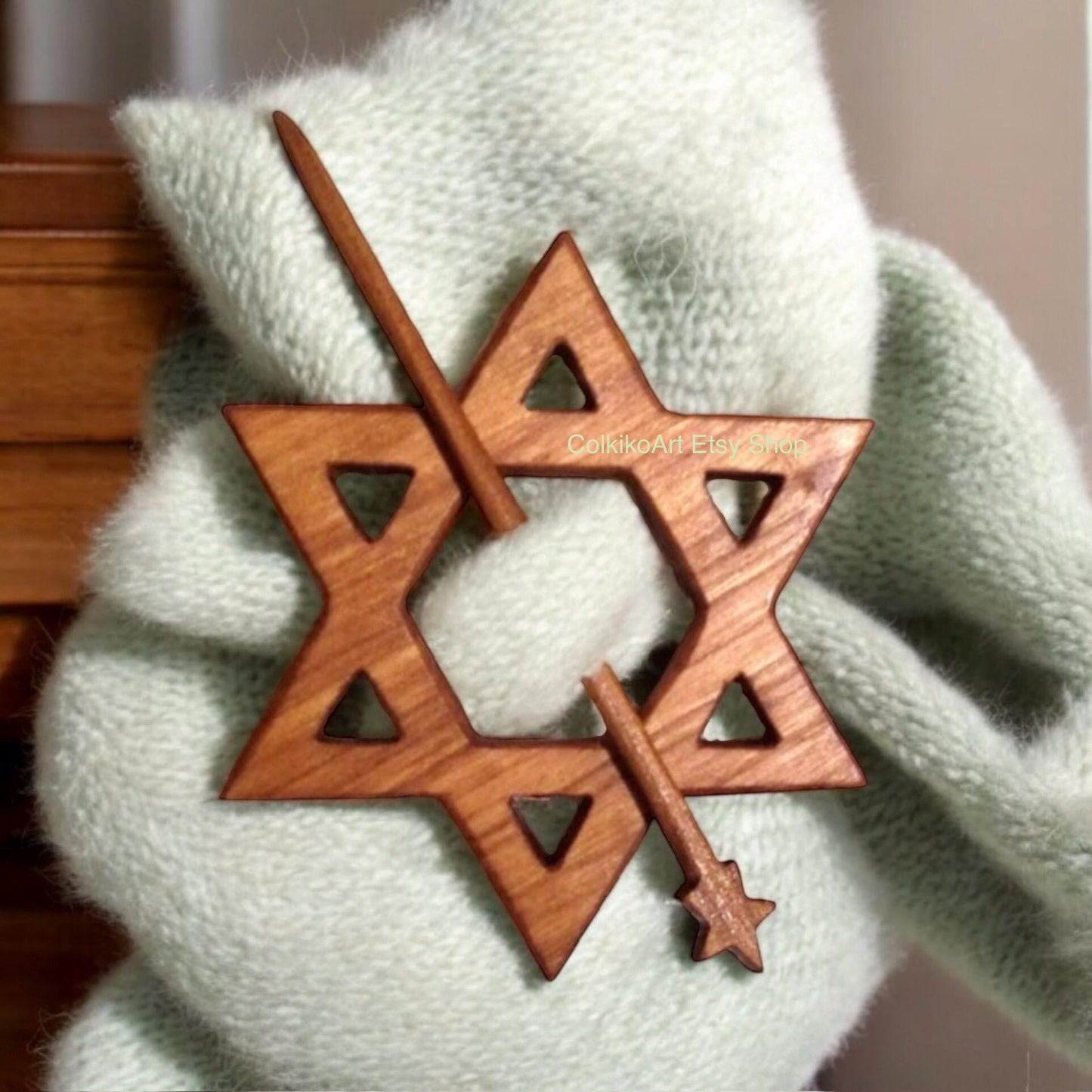 Spilla in legno per scialle - Stella di Davide