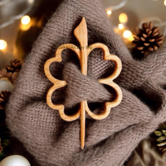 Wooden Shawl Pin, Wood Brooch, Wood Scarf Pin, Women Gift, Baby girl gift,Eco friendly Accessory, Jewlery, flower, four leaf pin, brooch