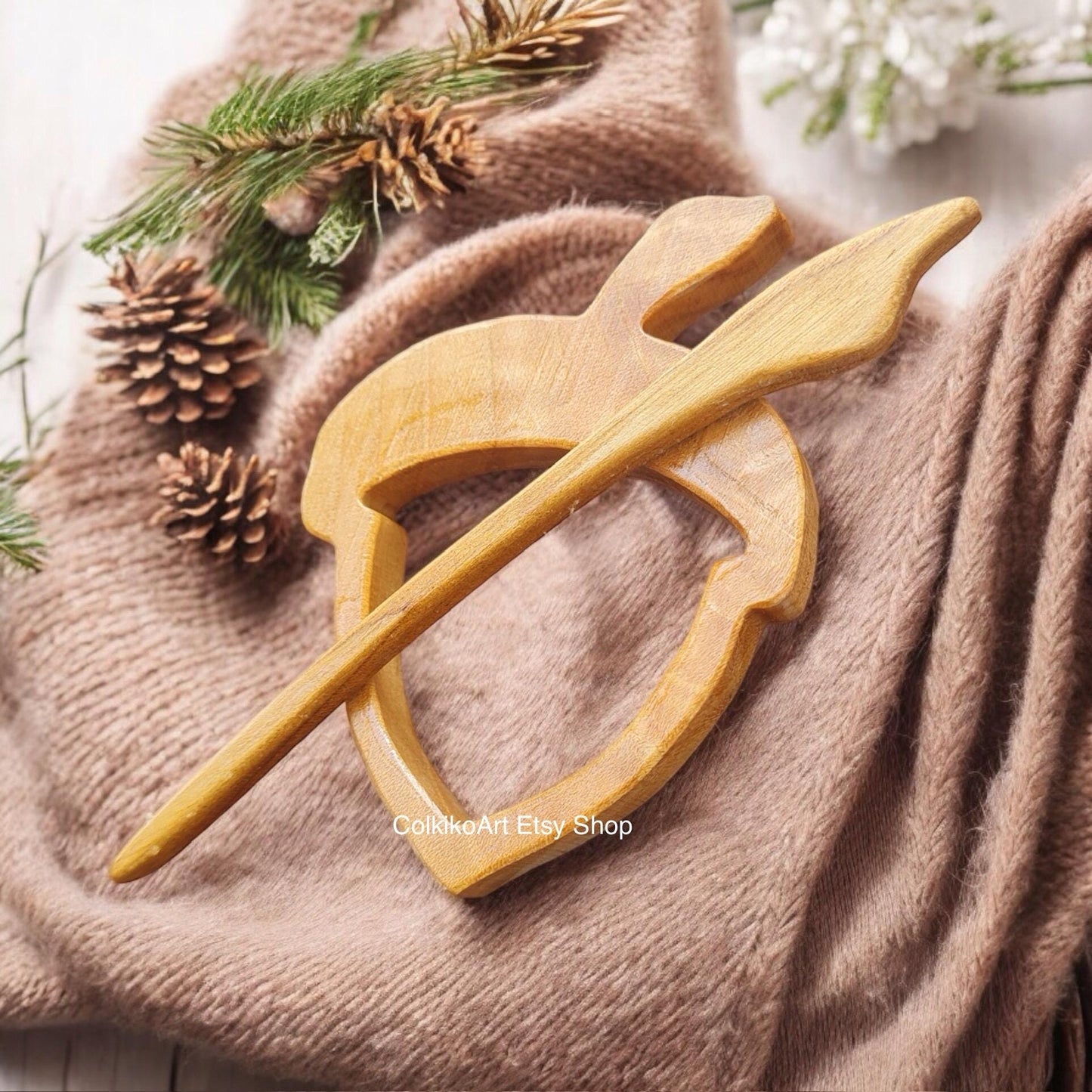 Acorn Wooden Shawl Pin,Brooch,Scarf Pin,Women Gift,Baby girl gift,Eco friendly Accessory, Jewlery
