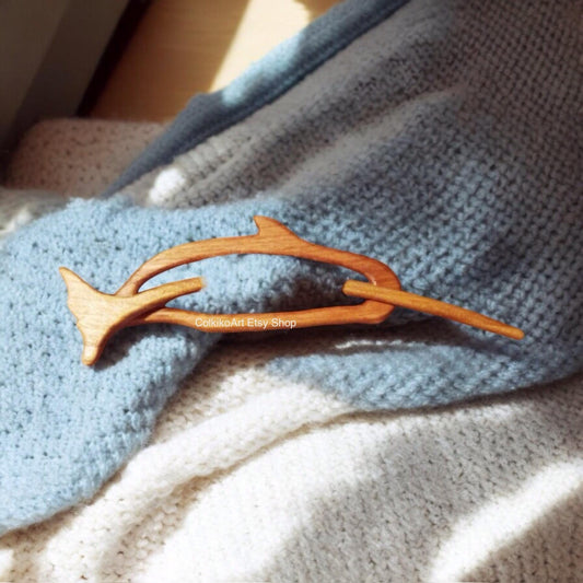 Wooden Shawl Pin, Wood Brooch, Wood Scarf Pin, Women Gift, Baby girl gift,Eco friendly Accessory, Jewlery, animal, narwhal, brooch