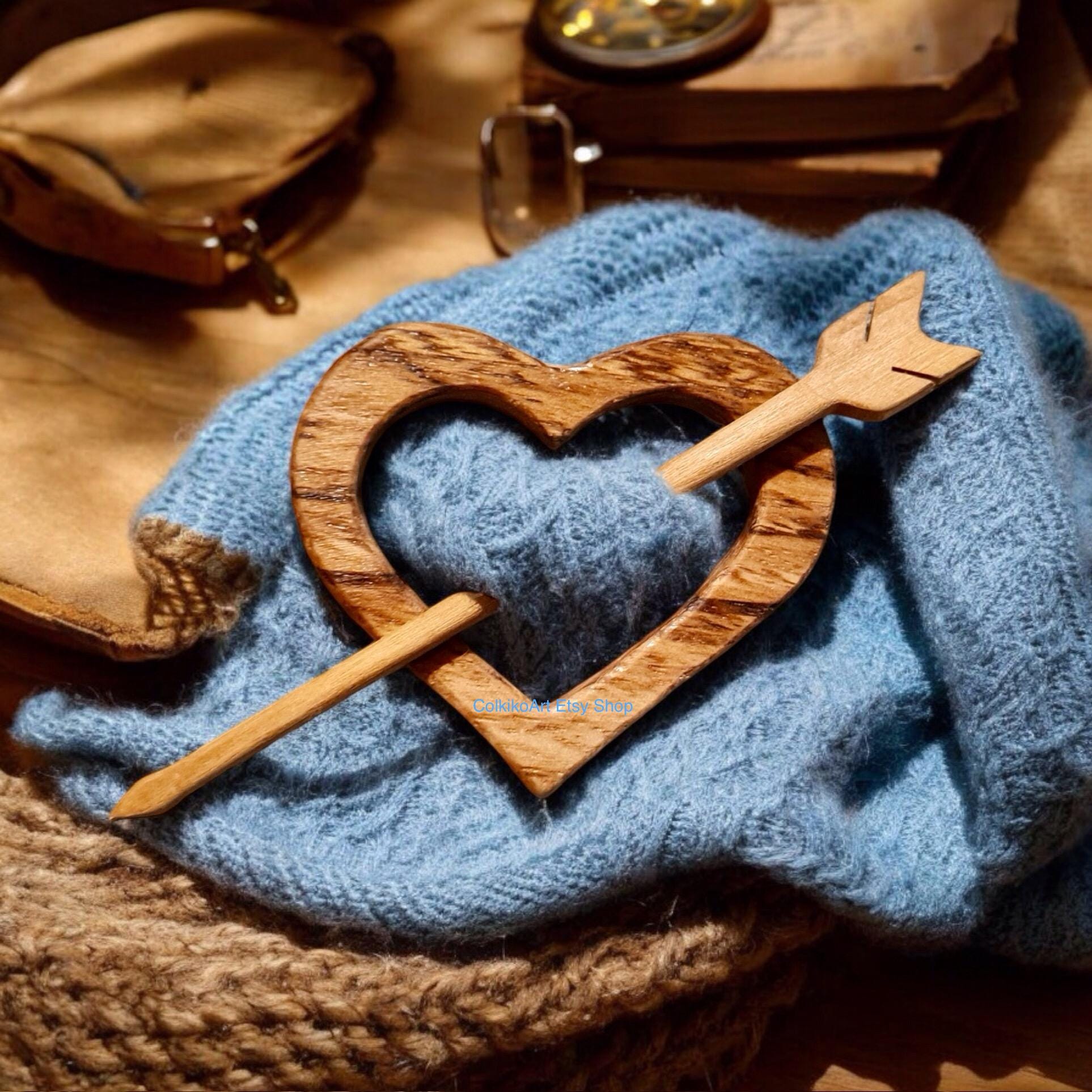 Heart Wooden Shawl Pin, zebra, Brooch, knitted Scarf Pin, Women Gift, Accessory, heart, love, geart