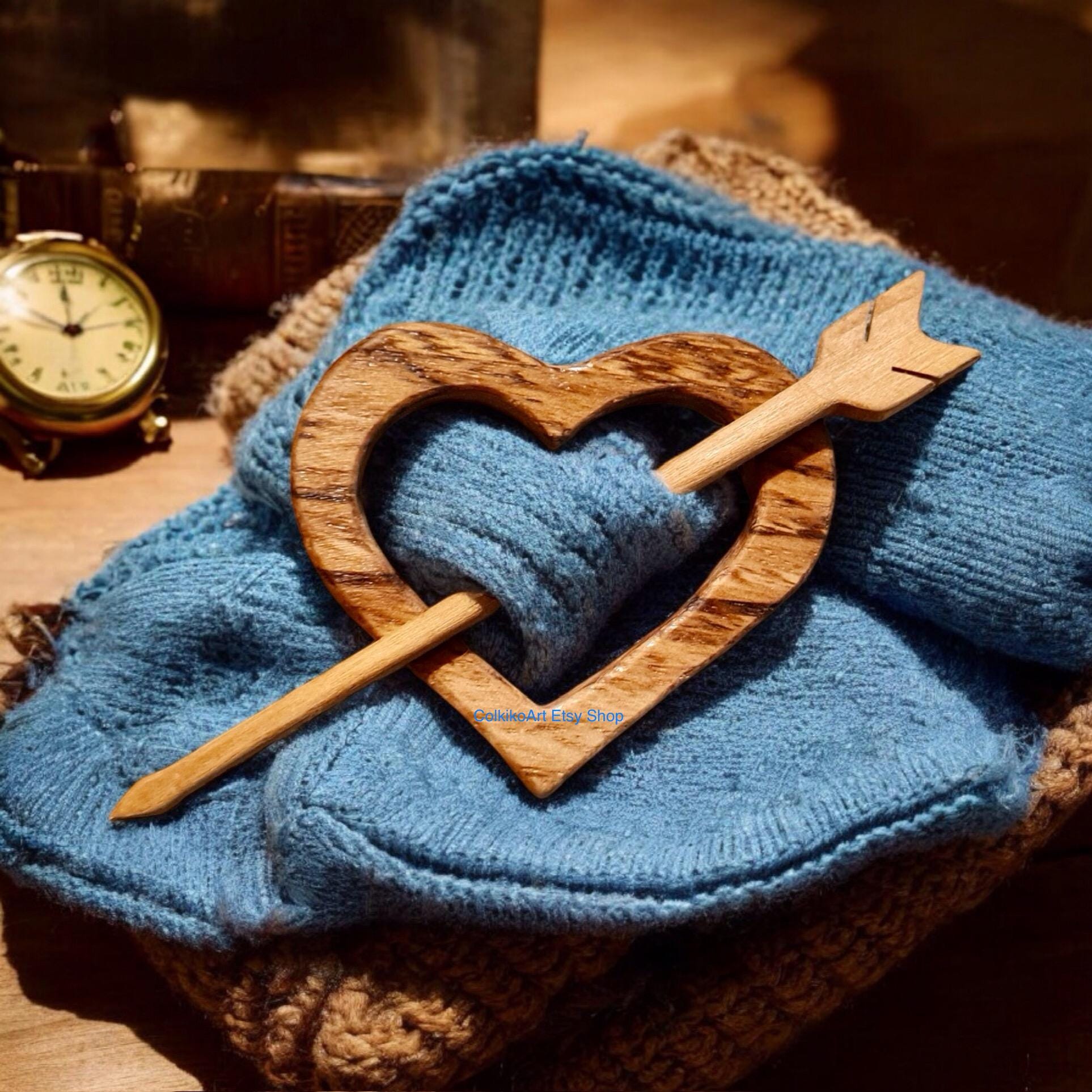 Heart Wooden Shawl Pin, zebra, Brooch, knitted Scarf Pin, Women Gift, Accessory, heart, love, geart