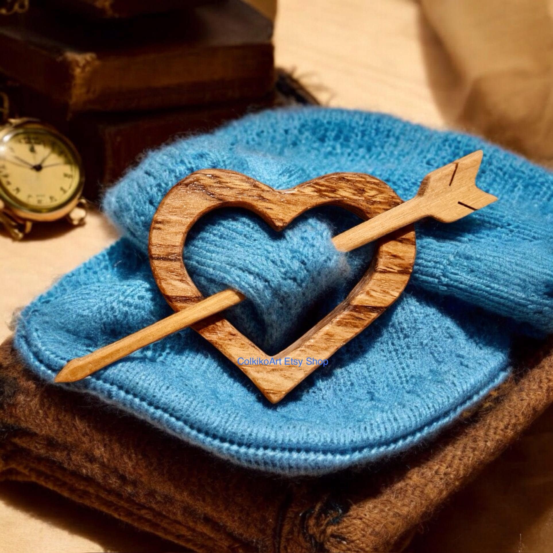 Heart Wooden Shawl Pin, zebra, Brooch, knitted Scarf Pin, Women Gift, Accessory, heart, love, geart