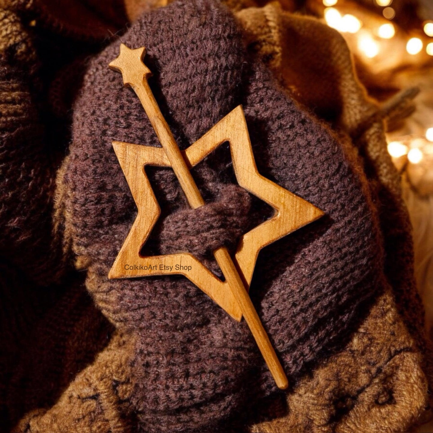 Star Wooden Shawl Pin, Wood Brooch, knitted Scarf Pin, Women Gift,Accessory, Jewlery