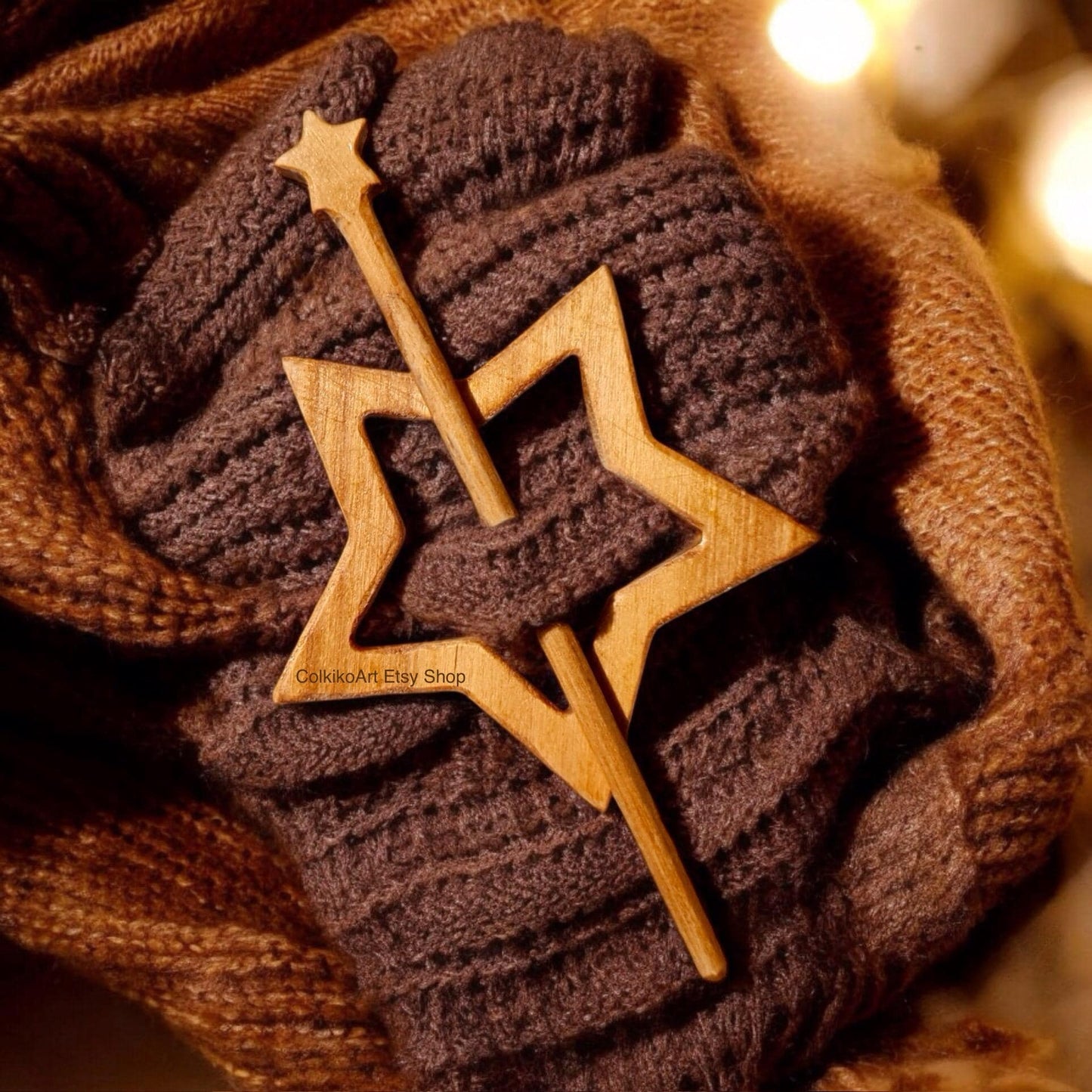 Star Wooden Shawl Pin, Wood Brooch, knitted Scarf Pin, Women Gift,Accessory, Jewlery