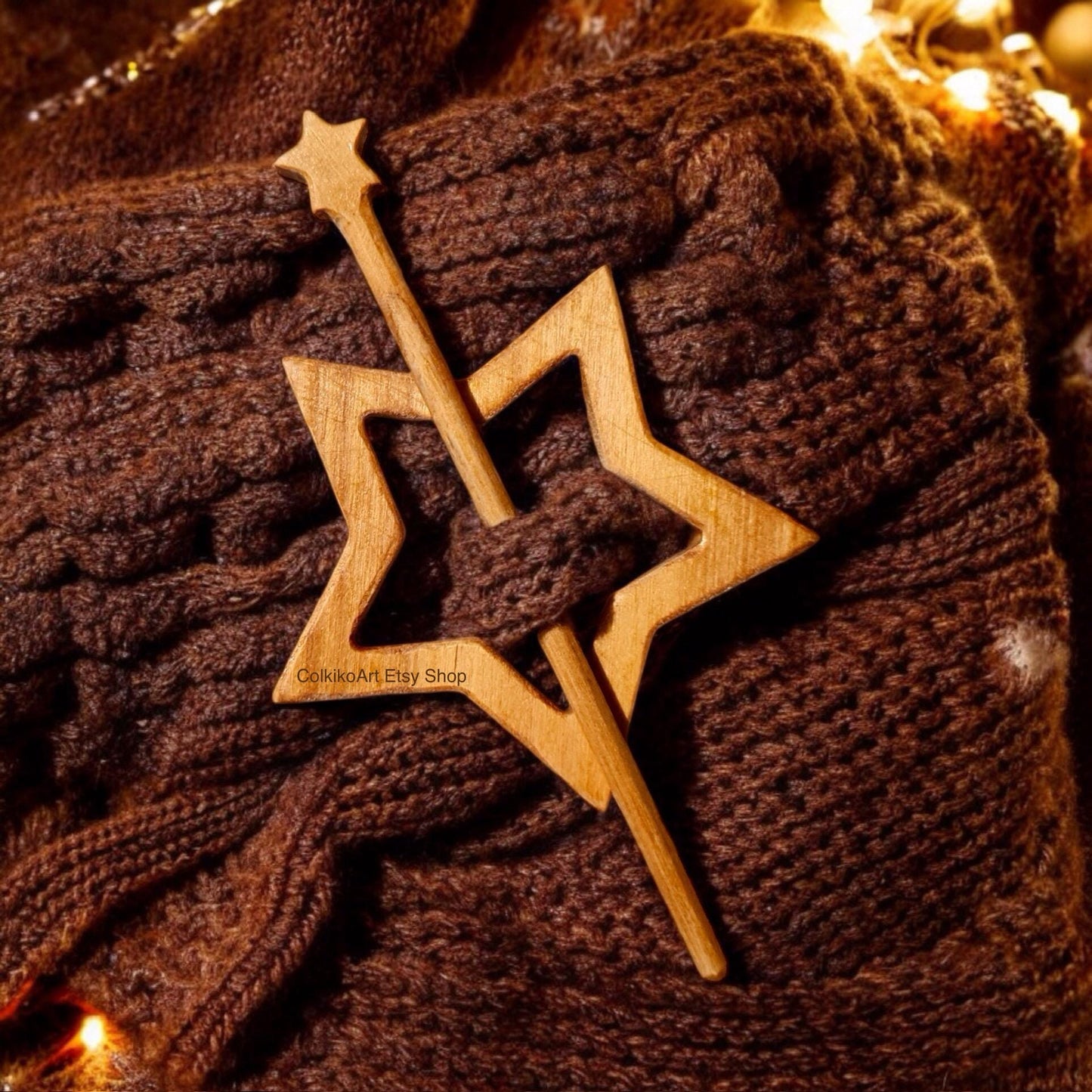 Star Wooden Shawl Pin, Wood Brooch, knitted Scarf Pin, Women Gift,Accessory, Jewlery
