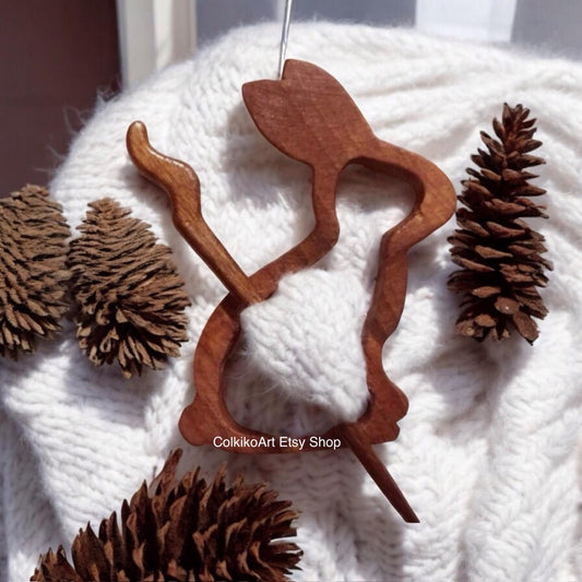 Wooden Shawl Pin, Wood brooch,Wood scarf pin, Women gift, baby girl gift, eco friendly accessory, jewlery, animal, rabbit, rabbit pin,brooch