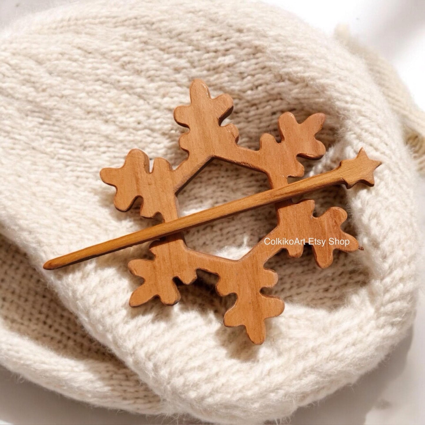 Snowflake Wooden Shawl Pin, Wood Brooch, Scarf,Eco friendly Accessory, Jewlery, christmas, brooch