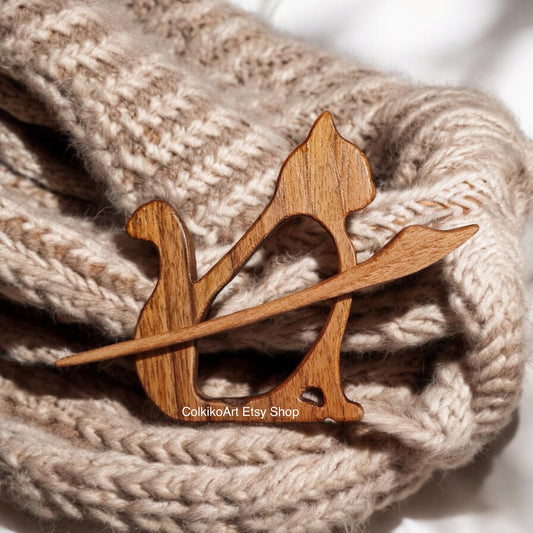Cat Wooden Shawl Pin, Wood Brooch,Knitted Scarf, Women Gift, kittens,Eco friendly Accessory