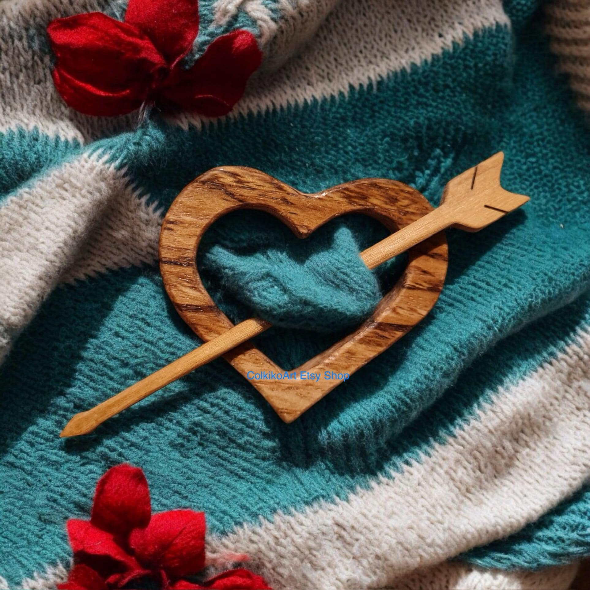 Heart Wooden Shawl Pin, zebra, Brooch, knitted Scarf Pin, Women Gift, Accessory, heart, love, geart