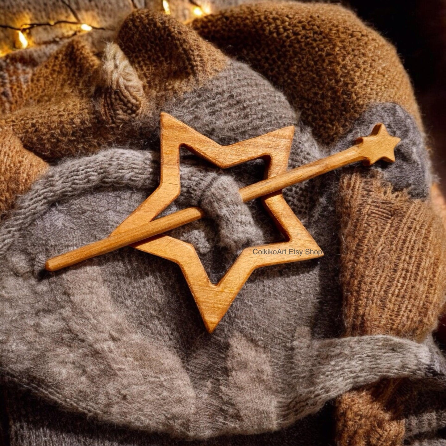 Star Wooden Shawl Pin, Wood Brooch, knitted Scarf Pin, Women Gift,Accessory, Jewlery