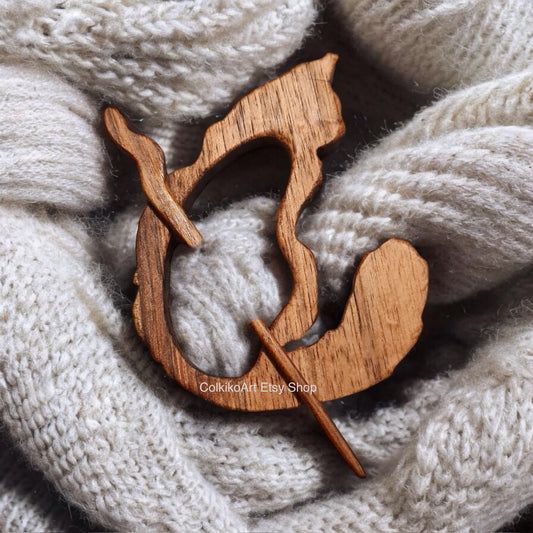 Norvegian Cat,Cat lover Wooden Shawl Pin, Wood Brooch,Scarf Pin,Women Gift, kittens,Eco friendly