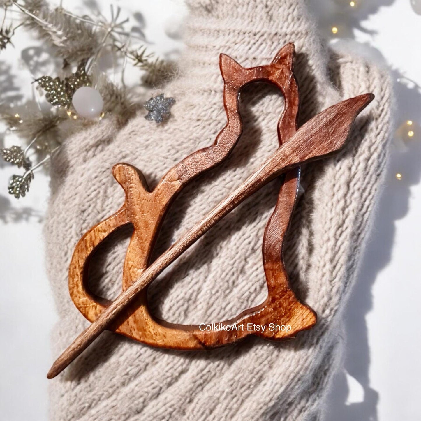 Cat lover kitten Wooden Shawl Pin, Wood Brooch, Wood Scarf Pin, Women Gift, kittens,Eco friendly