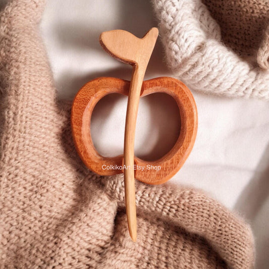 Wooden Shawl Pin, Wood Brooch, Wood Scarf Pin, Women Gift, Baby girl gift,Eco friendly Accessory, Jewlery, animal, apple pin, brooch