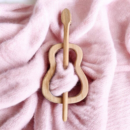 acoustic guitar, music accessories, Wooden Shawl Pin, Wood Brooch, knitted Scarf Pin, Women Gift