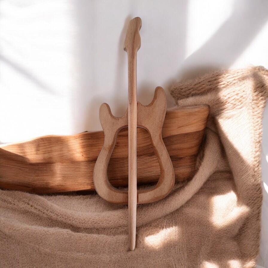elettric guitar, music accessories, Wooden Shawl Pin, Wood Brooch, knitted Scarf Pin, Women Gift