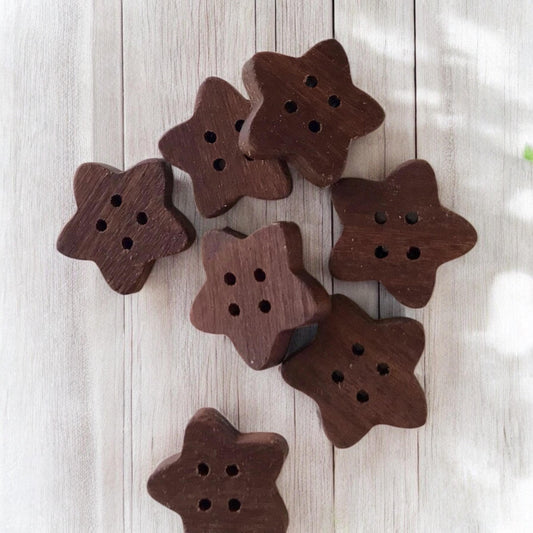 Multiple Handmade wooden buttons flower / star shaped