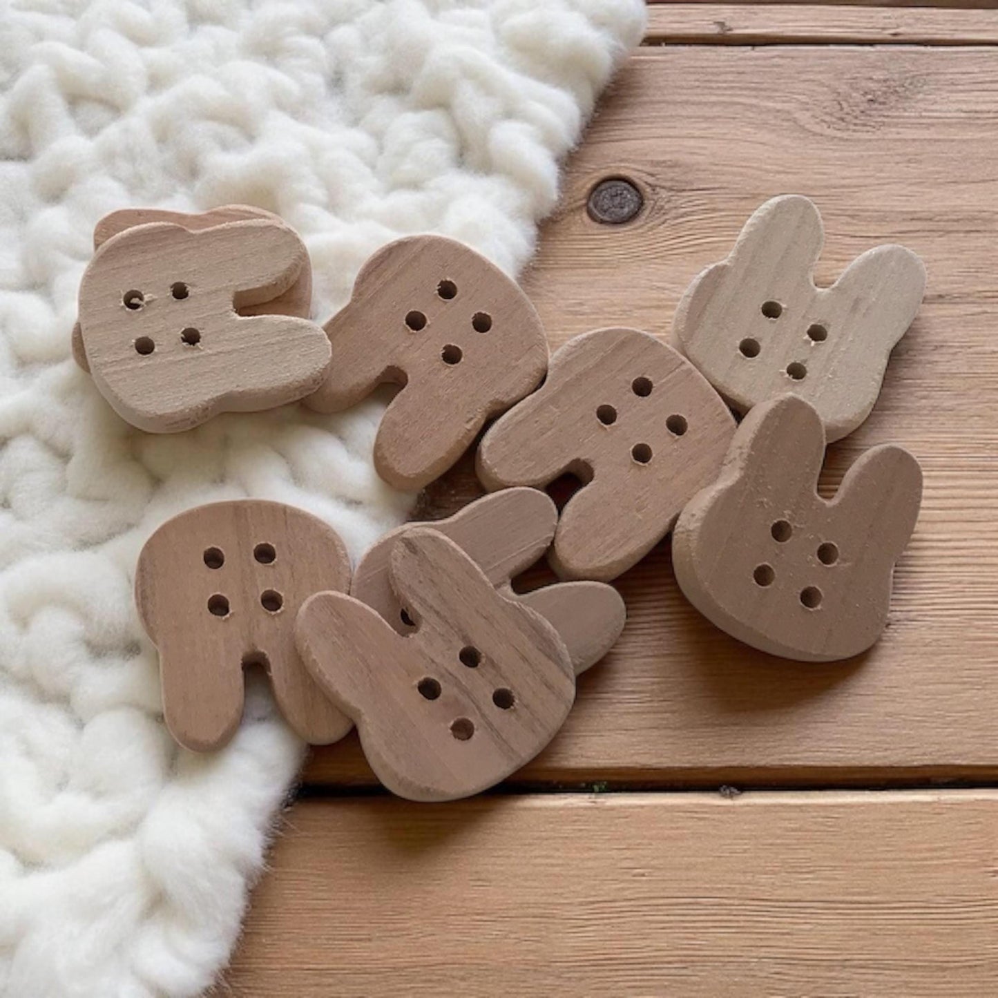 Multiple Handmade wooden buttons rabbit